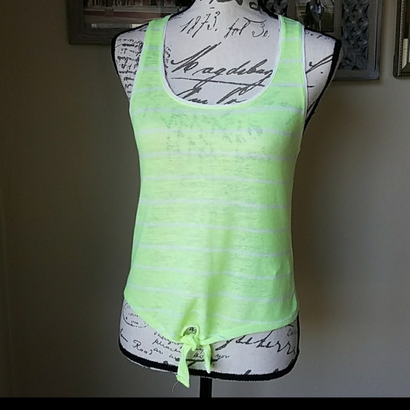 Bershka Neon Yellow Tie Front Top Size S - Picture 2 of 8